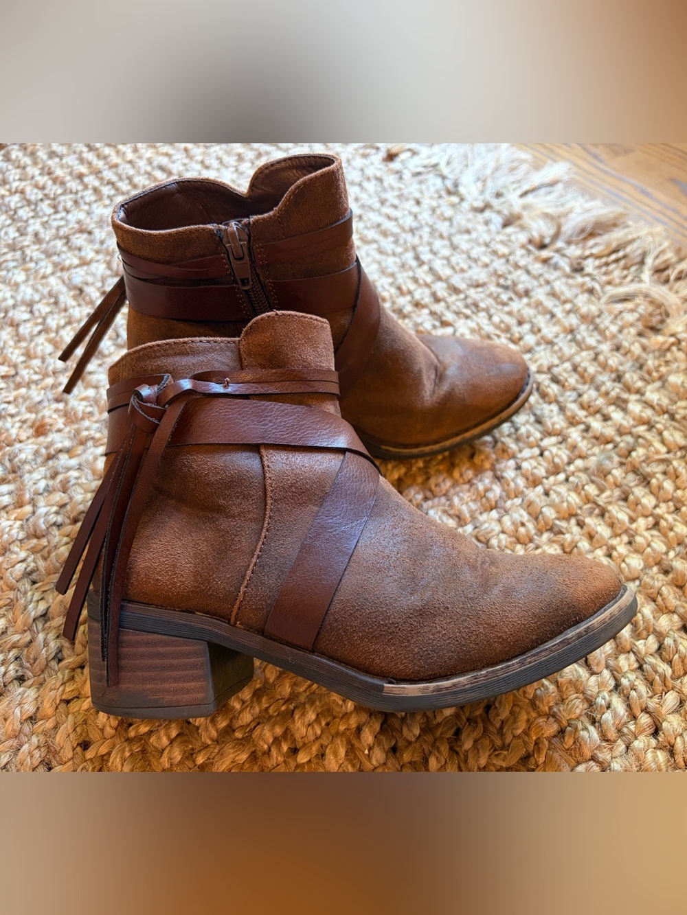 Girls Brown Ankle Boots with Fringe Detail